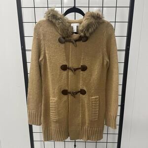 Vintage Faux Fur Hooded Cardigan Sweater